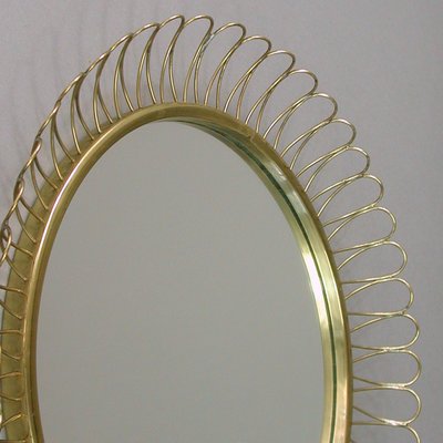 Mid-Century Swedish Sculptural Round Wall Mirror in Brass, 1950s-OE-1374595