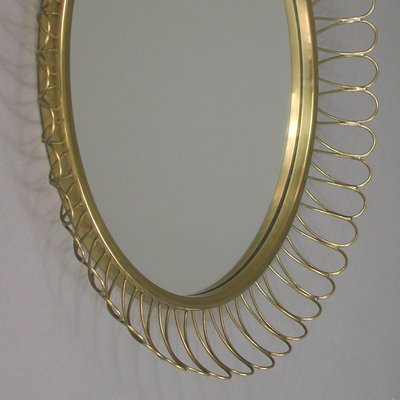 Mid-Century Swedish Sculptural Round Wall Mirror in Brass, 1950s-OE-1374595