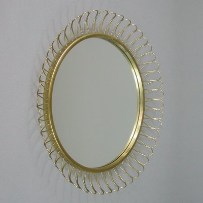 Mid-Century Swedish Sculptural Round Wall Mirror in Brass, 1950s-OE-1374595