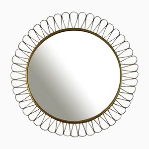 Mid-Century Swedish Sculptural Round Wall Mirror in Brass, 1950s-OE-1374595