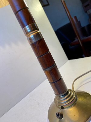 Mid-Century Swedish Table Lamp in Brass and Mahogany, 1960s-LCR-1259775