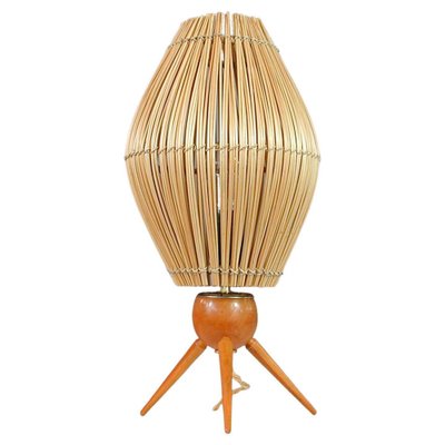 Mid-Century Swedish Table Lamp in Teak and Rattan, 1950s-OE-1377863