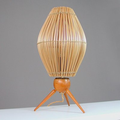 Mid-Century Swedish Table Lamp in Teak and Rattan, 1950s-OE-1377863