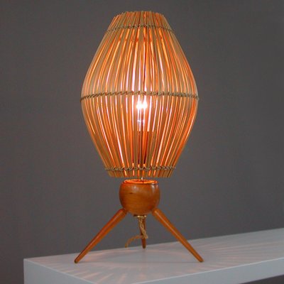 Mid-Century Swedish Table Lamp in Teak and Rattan, 1950s-OE-1377863