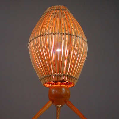 Mid-Century Swedish Table Lamp in Teak and Rattan, 1950s-OE-1377863