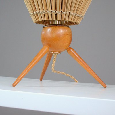 Mid-Century Swedish Table Lamp in Teak and Rattan, 1950s-OE-1377863