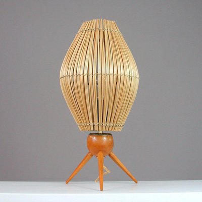 Mid-Century Swedish Table Lamp in Teak and Rattan, 1950s-OE-1377863