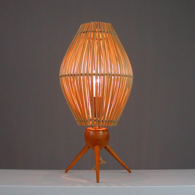 Mid-Century Swedish Table Lamp in Teak and Rattan, 1950s-OE-1377863