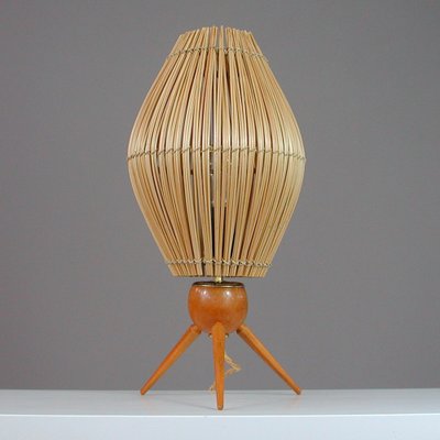 Mid-Century Swedish Table Lamp in Teak and Rattan, 1950s-OE-1377863