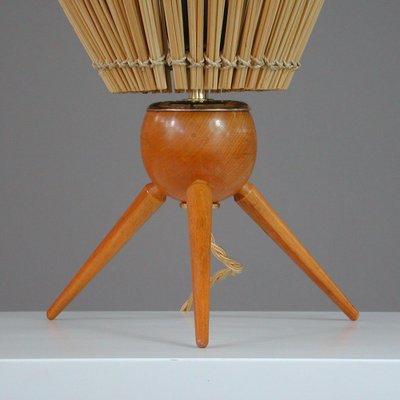 Mid-Century Swedish Table Lamp in Teak and Rattan, 1950s-OE-1377863