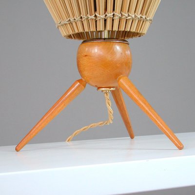 Mid-Century Swedish Table Lamp in Teak and Rattan, 1950s-OE-1377863