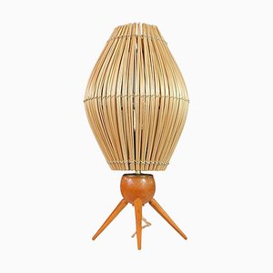 Mid-Century Swedish Table Lamp in Teak and Rattan, 1950s-OE-1377863