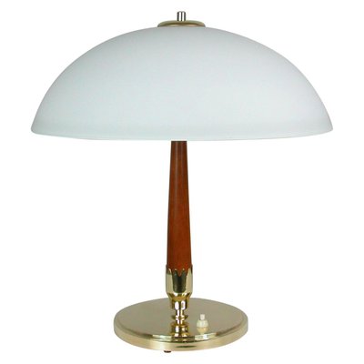 Mid-Century Swedish Teak, Brass and Frosted Glass Table Lamp from Böhlmarks, 1950s-OE-1147465