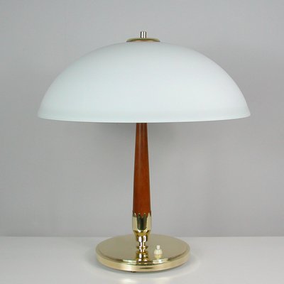 Mid-Century Swedish Teak, Brass and Frosted Glass Table Lamp from Böhlmarks, 1950s-OE-1147465