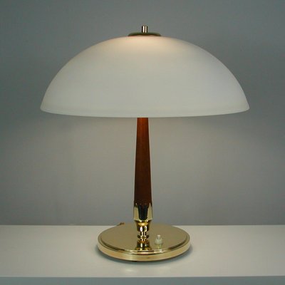 Mid-Century Swedish Teak, Brass and Frosted Glass Table Lamp from Böhlmarks, 1950s-OE-1147465