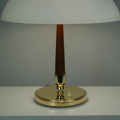 Mid-Century Swedish Teak, Brass and Frosted Glass Table Lamp from Böhlmarks, 1950s-OE-1147465