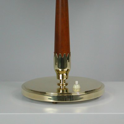 Mid-Century Swedish Teak, Brass and Frosted Glass Table Lamp from Böhlmarks, 1950s-OE-1147465