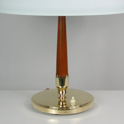 Mid-Century Swedish Teak, Brass and Frosted Glass Table Lamp from Böhlmarks, 1950s-OE-1147465