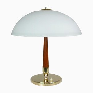 Mid-Century Swedish Teak, Brass and Frosted Glass Table Lamp from Böhlmarks, 1950s-OE-1147465