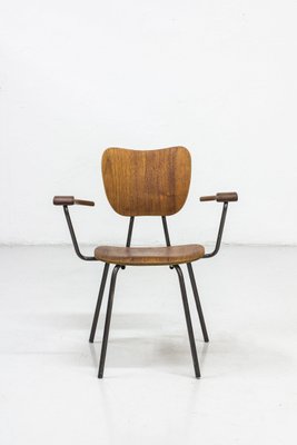 Mid-Century Swedish Tubular Steel and Teak Armchair-KO-635124