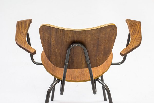 Mid-Century Swedish Tubular Steel and Teak Armchair-KO-635124