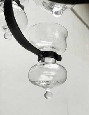 Mid-Century Swedish Wrought Iron and Glass Candle Chandelier by Bertil Vallien and Axel Strömberg for Kosta Boda and Bolin Smide, 1960s-UAH-1799388