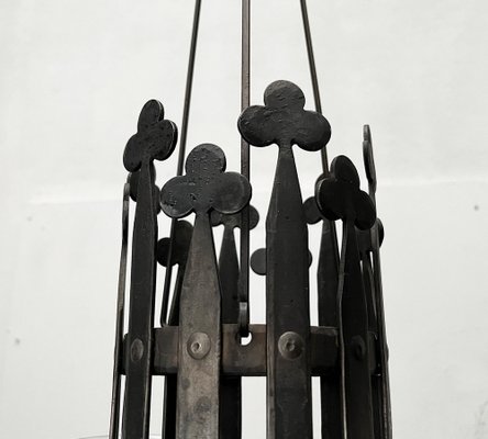 Mid-Century Swedish Wrought Iron and Glass Candle Chandelier by Bertil Vallien and Axel Strömberg for Kosta Boda and Bolin Smide, 1960s-UAH-1799388