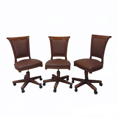 Mid-Century Swivel Chairs in Wood and Leather from Genoveva Spain, Set of 3-TCS-1057978