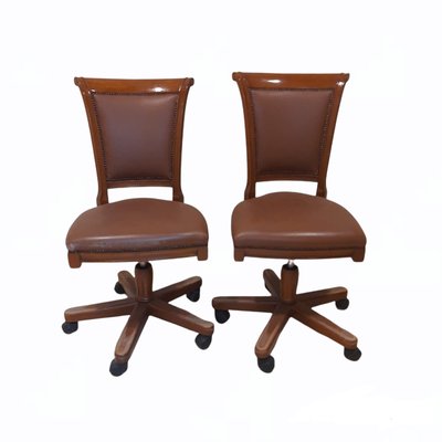 Mid-Century Swivel Chairs in Wood and Leather from Genoveva Spain, Set of 3-TCS-1057978