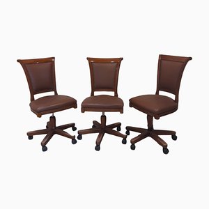 Mid-Century Swivel Chairs in Wood and Leather from Genoveva Spain, Set of 3-TCS-1057978