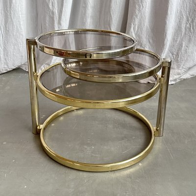 Mid-Century Swivel Three Tier Circular Brass Coffee Table by Milo Baughman, 1970s-NOT-2024722