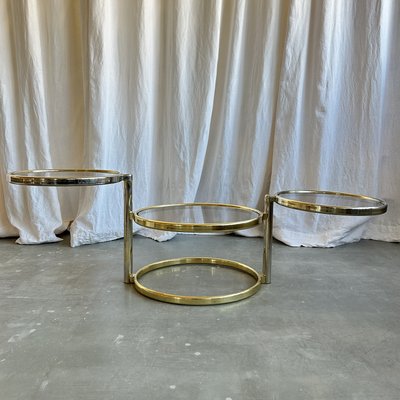 Mid-Century Swivel Three Tier Circular Brass Coffee Table by Milo Baughman, 1970s-NOT-2024722