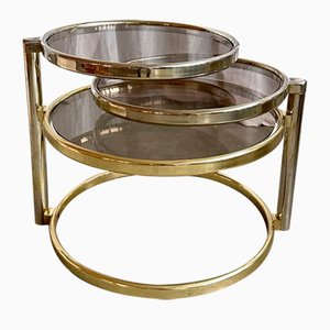 Mid-Century Swivel Three Tier Circular Brass Coffee Table by Milo Baughman, 1970s-NOT-2024722