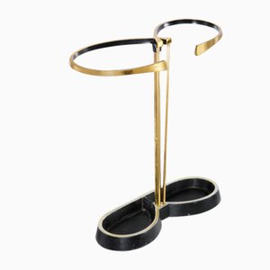 Mid-Century Symmetrical Umbrella Stand in Gold & Black, 1950s-QBR-1058041