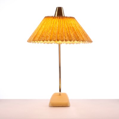 Mid-Century Table Lamp in Brass with Pleated Shade & Shrink Varnish Base from Cosack-QBR-1017618