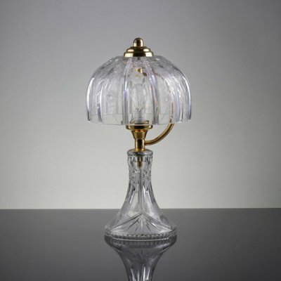 Mid-Century Table Lamp in Engraved Crystal Glass & Brass, 1960s-QBR-996842