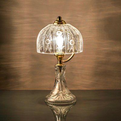 Mid-Century Table Lamp in Engraved Crystal Glass & Brass, 1960s-QBR-996842