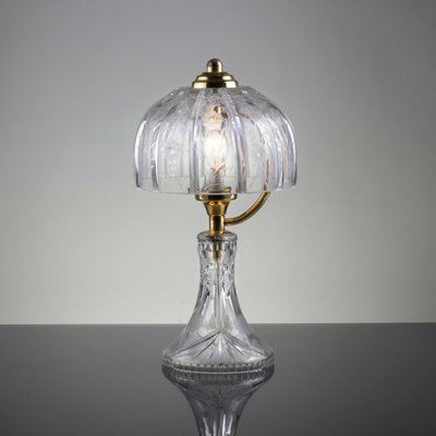 Mid-Century Table Lamp in Engraved Crystal Glass & Brass, 1960s-QBR-996842