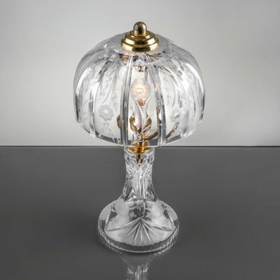 Mid-Century Table Lamp in Engraved Crystal Glass & Brass, 1960s-QBR-996842