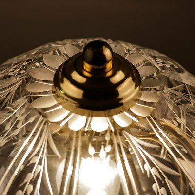 Mid-Century Table Lamp in Engraved Crystal Glass & Brass, 1960s-QBR-996842