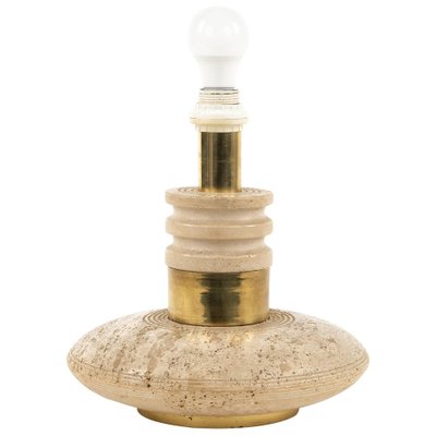 Mid-Century Table Lamp in Travertine and Brass in the style of Fratelli Mannelli, Italy, 1970s-LYQ-1791336