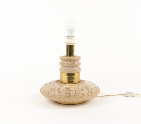 Mid-Century Table Lamp in Travertine and Brass in the style of Fratelli Mannelli, Italy, 1970s-LYQ-1791336