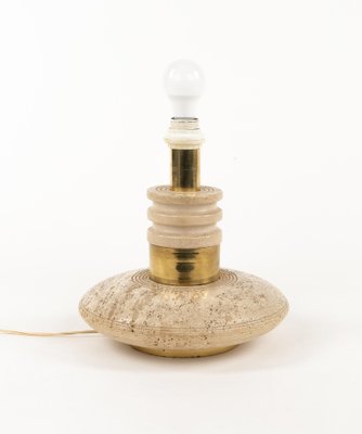 Mid-Century Table Lamp in Travertine and Brass in the style of Fratelli Mannelli, Italy, 1970s-LYQ-1791336