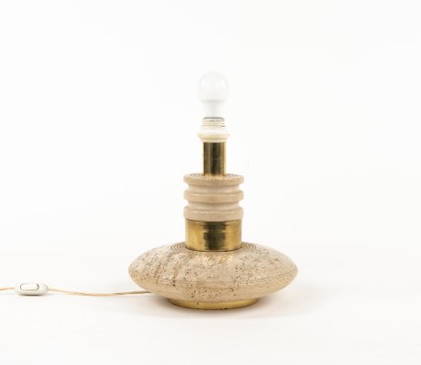 Mid-Century Table Lamp in Travertine and Brass in the style of Fratelli Mannelli, Italy, 1970s-LYQ-1791336