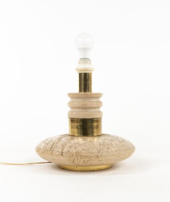 Mid-Century Table Lamp in Travertine and Brass in the style of Fratelli Mannelli, Italy, 1970s-LYQ-1791336