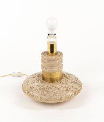 Mid-Century Table Lamp in Travertine and Brass in the style of Fratelli Mannelli, Italy, 1970s-LYQ-1791336