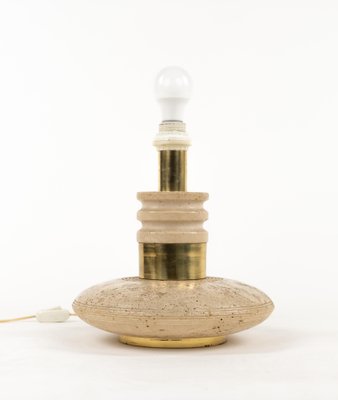 Mid-Century Table Lamp in Travertine and Brass in the style of Fratelli Mannelli, Italy, 1970s-LYQ-1791336