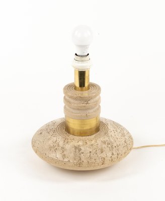 Mid-Century Table Lamp in Travertine and Brass in the style of Fratelli Mannelli, Italy, 1970s-LYQ-1791336