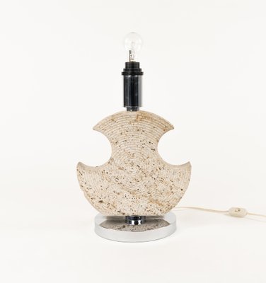 Mid-Century Table Lamp in Travertine and Chrome from Studio Ce, Italy, 1970s-LYQ-1791332