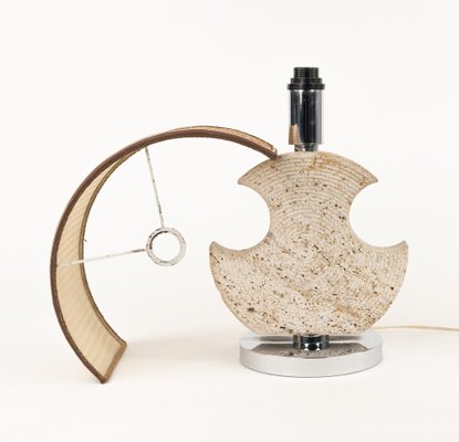 Mid-Century Table Lamp in Travertine and Chrome from Studio Ce, Italy, 1970s-LYQ-1791332